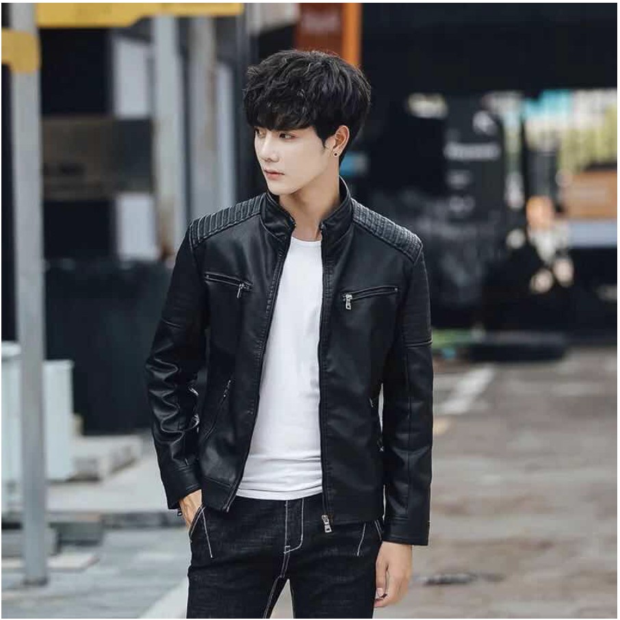  korean  fashion  design black leather jacket for men 688 