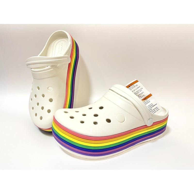 platform crocs rainbow