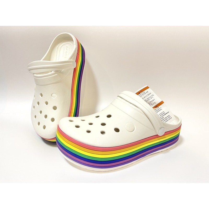 crocs rainbow platform slide