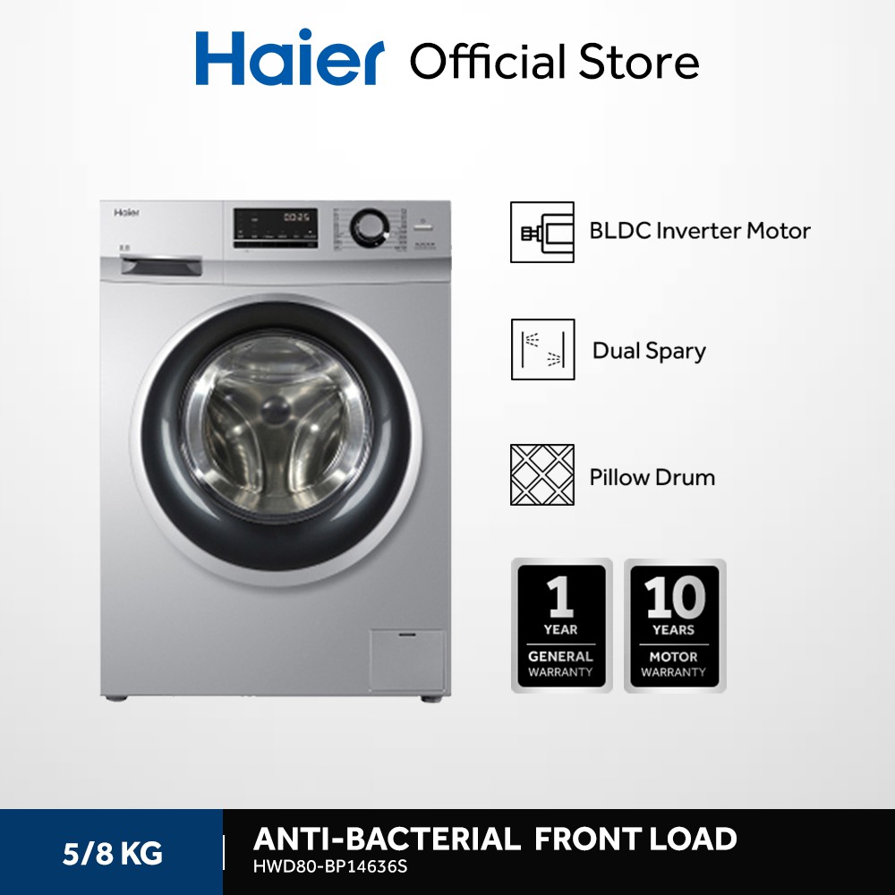 Haier HWD80BP14636S 8 kg Washer & 5 kg Dryer Eco Wash Front Load