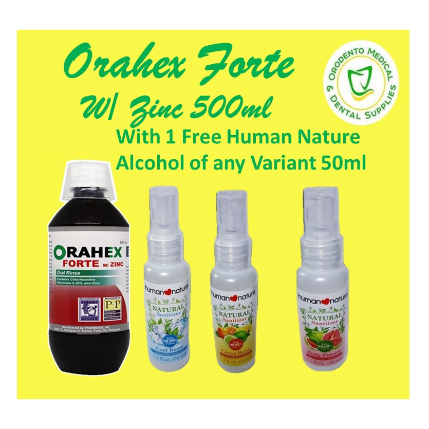 Orahex Forte with Zinc Oral Rinse Mouth wash 500ml with 1 Free Human