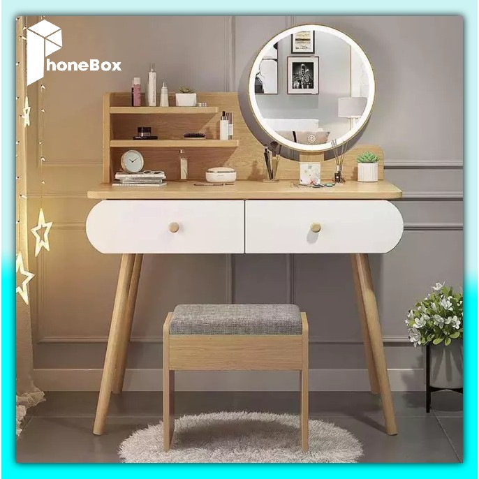 Vanity Table With One Side Shelf And Round Mirror Shopee Philippines