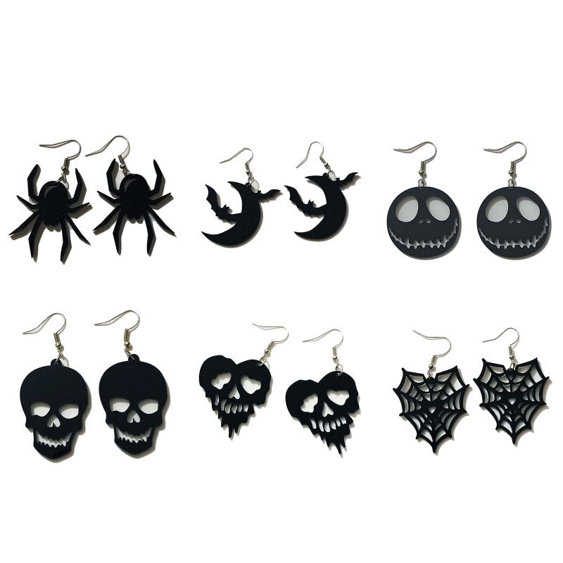 ARIN Halloween Skull Spider Web Spider Bat Moon Earrings Retro Style Smiling Face Pumpkin Fun Acrylic Earrings Trendy Je