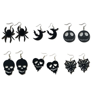 ARIN Halloween Skull Spider Web Spider Bat Moon Earrings Retro Style Smiling Face Pumpkin Fun Acrylic Earrings Trendy Je #1