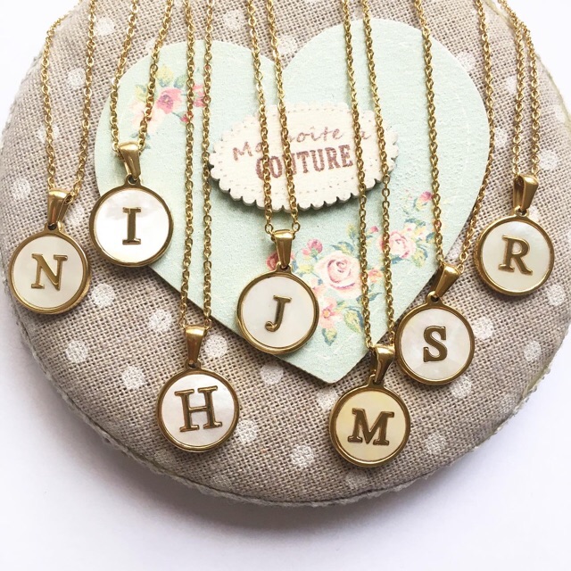 mother of pearl initial necklace