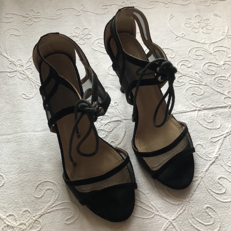 black pointed high heels with tying strap preloved | parisian | Shopee ...