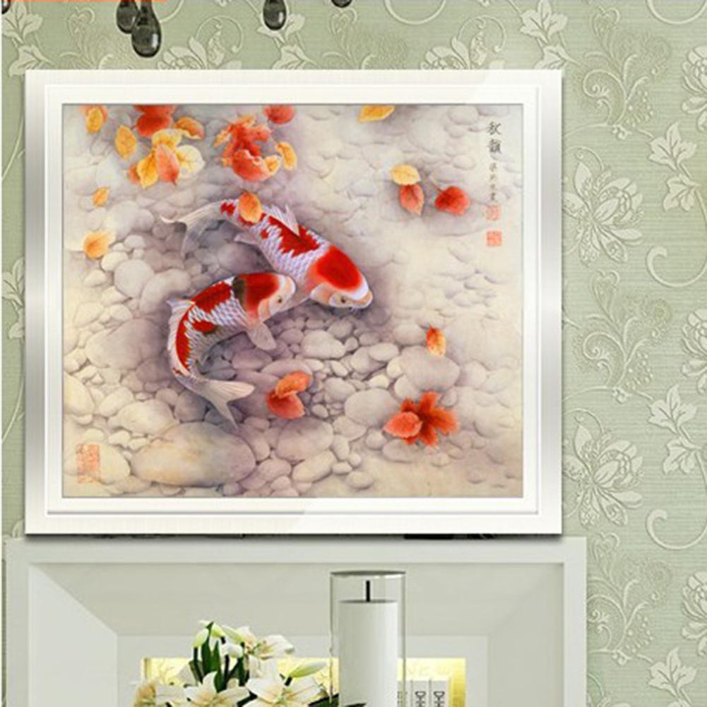35*35cm DIY 5D Diamond Sticker Two Fish Cross Stitch Painting Home Decor