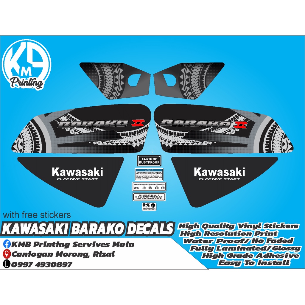 Kawasaki Barako Sticker Decals Complete Set Shopee Philippines