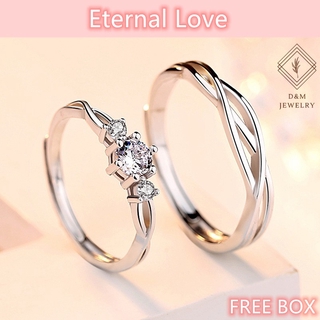 D&M Jewelry 2pcs 925 Silver Couple Ring Crystal Diamond Couple Wedding Adjustable Rings W/Free box