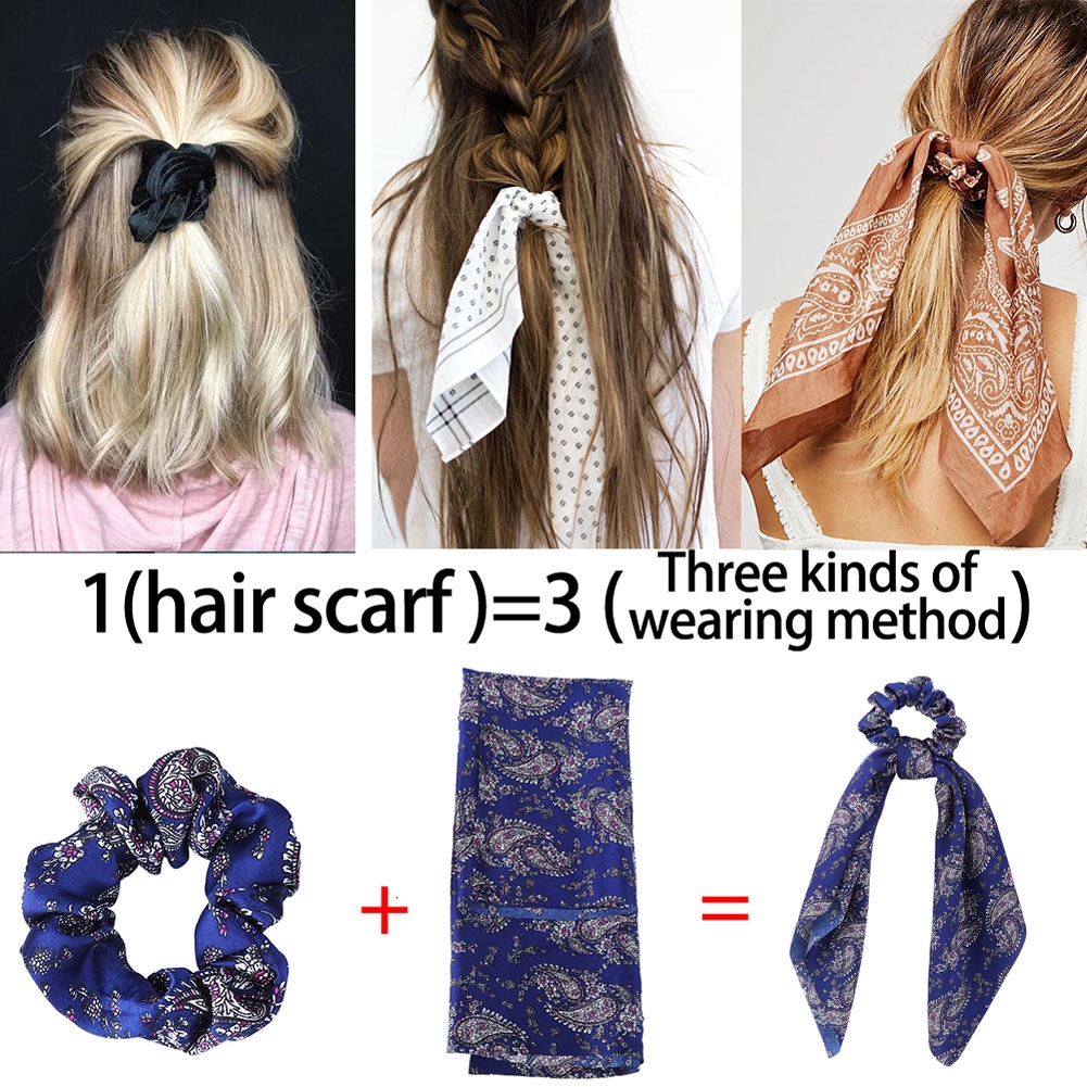 Boho Print Ponytail Scarf Bow Elastic Hair Rope Tie Scrunchies