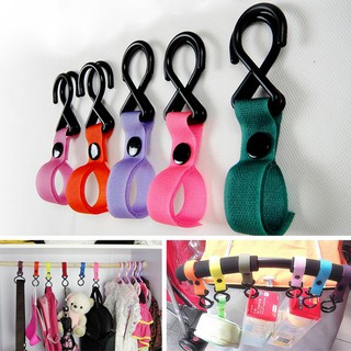 3 x Plastic Colorful Baby Stroller Hanger Hanging 2 Hooks Strap Multi Purpose