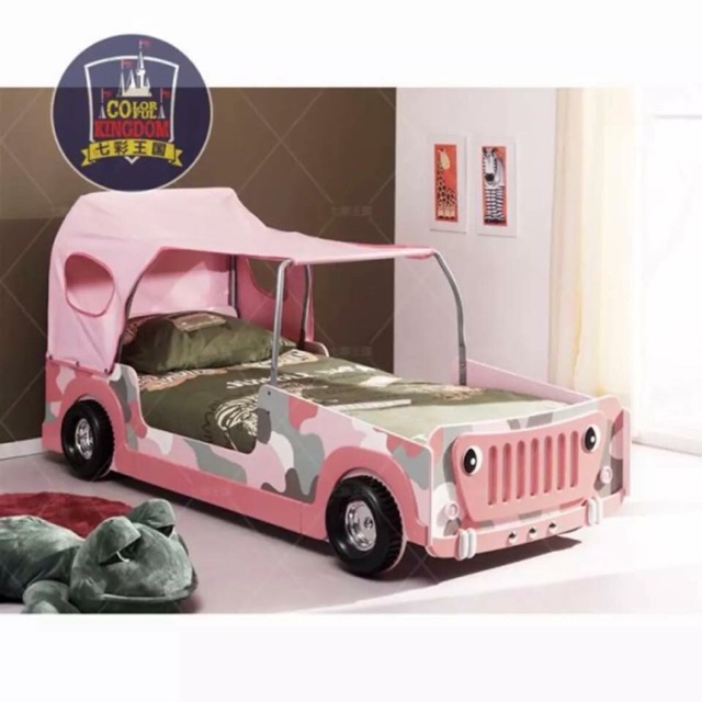 Pink Jeep Character Solid Wood Bed with Matress 190cm x 90cm Shopee