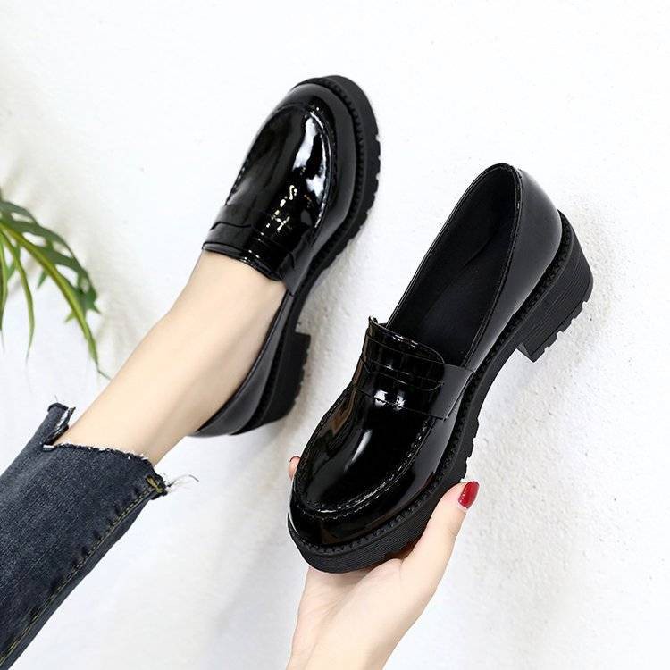Small Leather Shoes Korean Style Chunky Heel AllMatching Work SlipOn