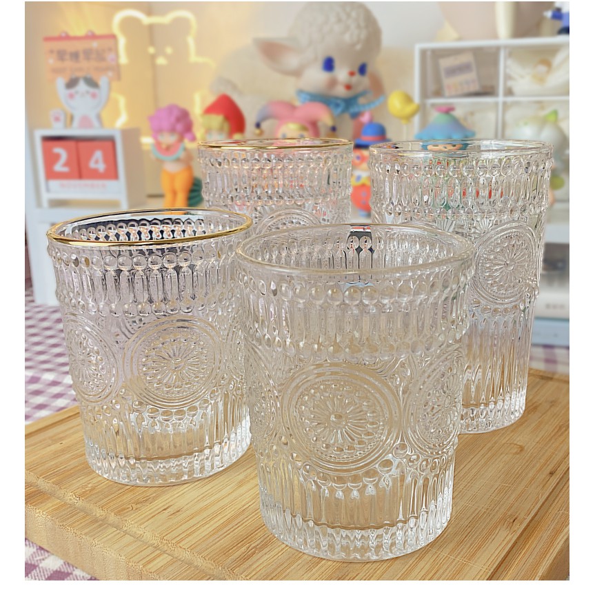 North Europe Fengshui Cup Retro Relief Phnom Penh Glass Sunflower Water