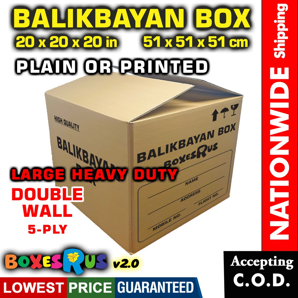 Plain or Printed Balikbayan Box Large 20x20x20 inches Heavy Duty Double