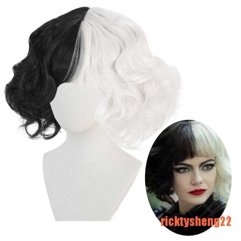 Rts Evil Women Half Black Half White Wig Short Hair Headwear Demon Cosplay Pr Shopee Philippines