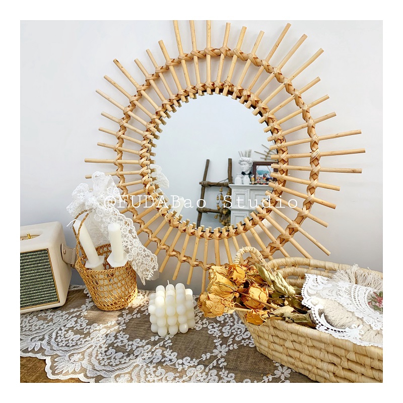 Quat Fas Custom Rattan Mirror Creative Art Wooden Mirror Wall Decor Shopee Philippines