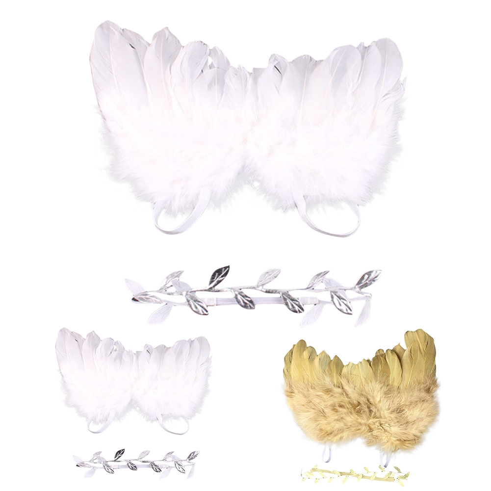 [LUCKY] Infant Newborn Leaves Headband + Feather Angel Wings Costume Baby Photograph Props
