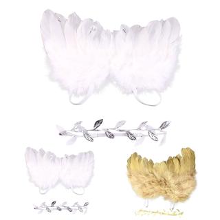 [LUCKY] Infant Newborn Leaves Headband + Feather Angel Wings Costume Baby Photograph Props #3