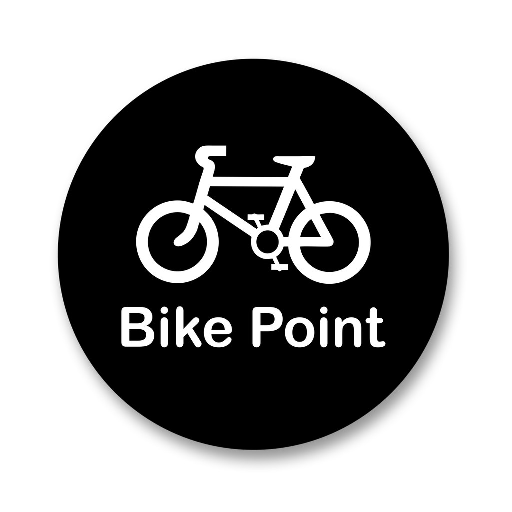 Bike Point Round 20cm Diameter Laminated MDF Art Paper Sign for Indoor