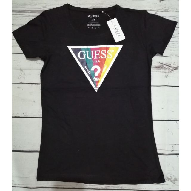 Guess Multicolor Logo Ladies Black Tshirt | Shopee Philippines