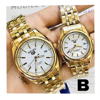 （Selling）SEIKO 5 Water Resist COUPLE TWO TONE SILVER GOLD stainless steel watch CLASS A automatic ha