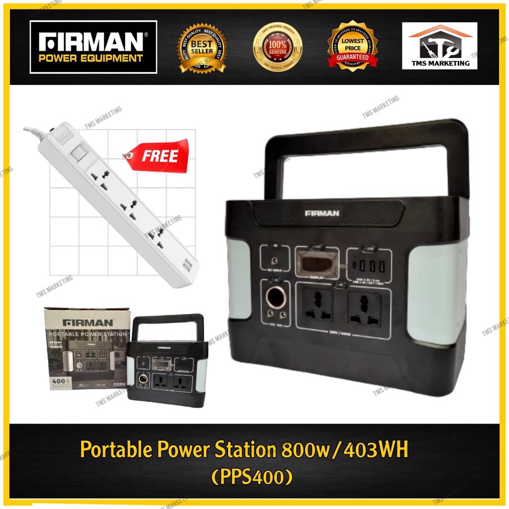 FIRMAN 800W/403Wh Portable Power Station PPS400 with Free Extension