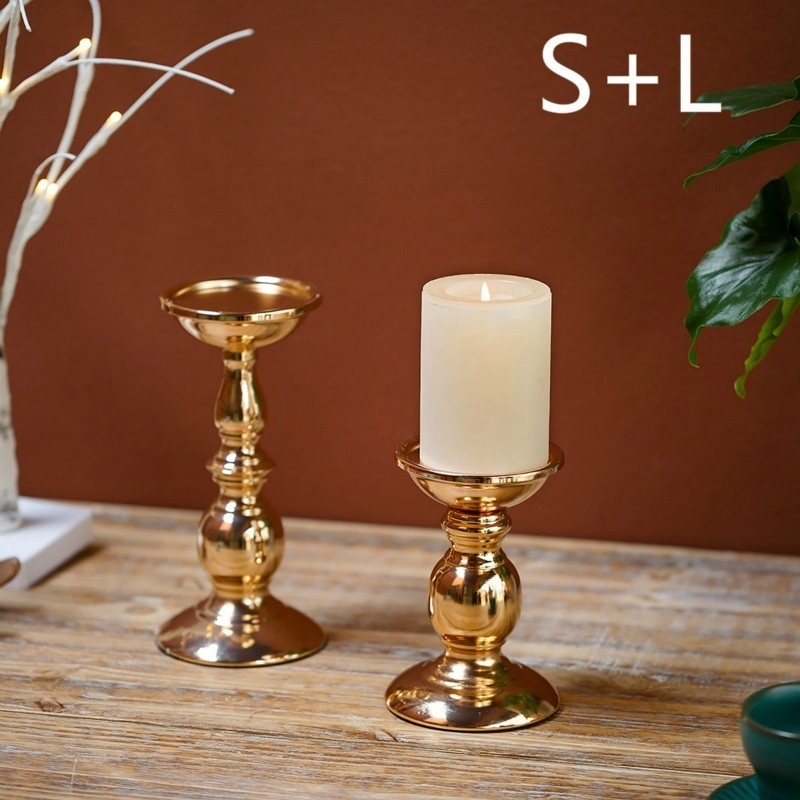 Gold Metal Pillar Candle Holders, Wedding Centerpieces Candlestick