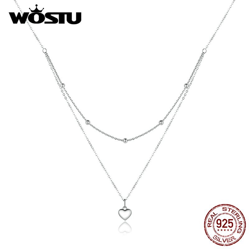 Wostu Silver Simple Heart Necklace 925 Sterling Silver Double Layer Pendant 50 Cm Long Chain Link Fo Shopee Philippines