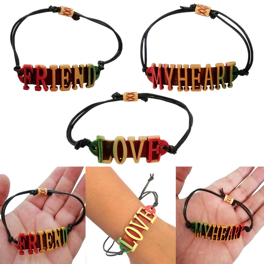 Rasta Color Handmade Love Friend My Heart Coconut Surfer Style Adjustable Bracelet Shopee Philippines