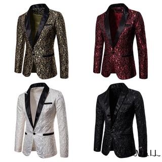 GML-Men Tuxedo Jacket Lapel One Button Stylish Floral Blazer Suit Jacket for Dinner Party Prom Wedding