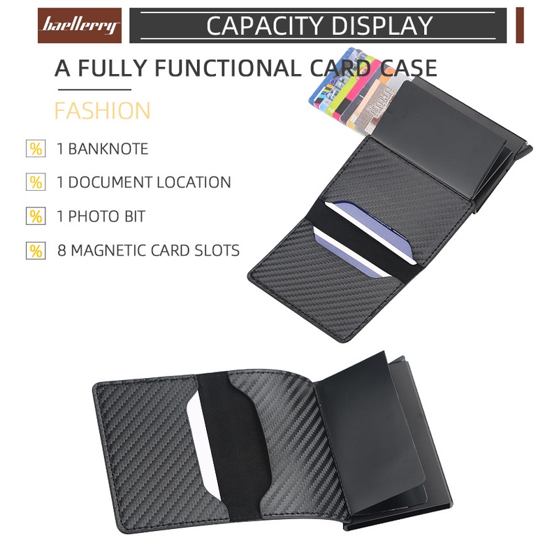 Baellerry Men's Card Holder Anti-theft Swipe Card Case Rfid Short Automatic Pop-up Card Wallet for Men