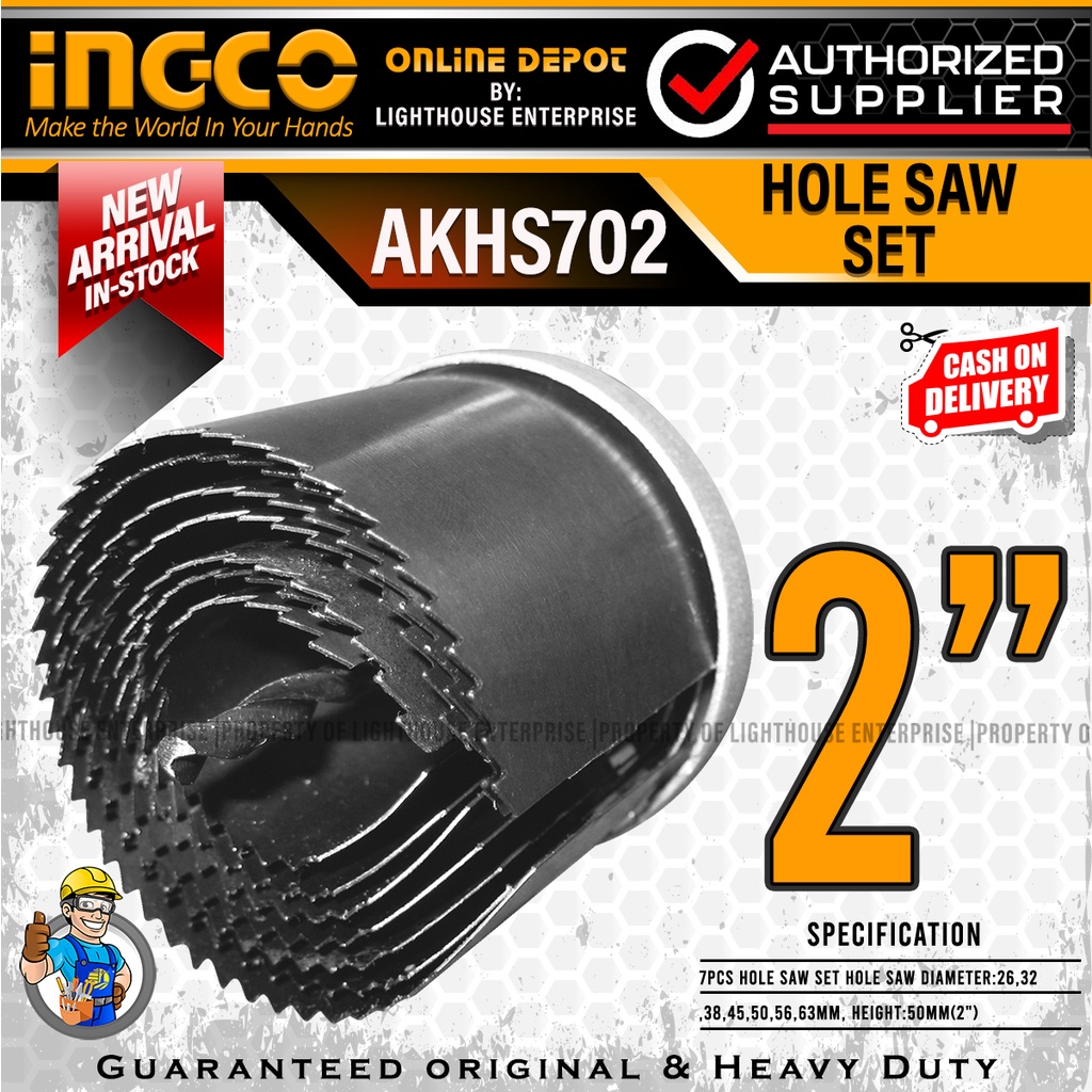 INGCO 7pcs 2" / 50mm Hole Saw Set (AKHS702) *SET Shopee Philippines