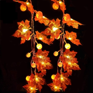 1.5/3m Fall Red Maple Leaf Pumpkin String Lights Garland/Halloween Christmas LED Warm Yellow Fairy Lights/Birthday Party Wedding Xmas Home INS Decorations #4