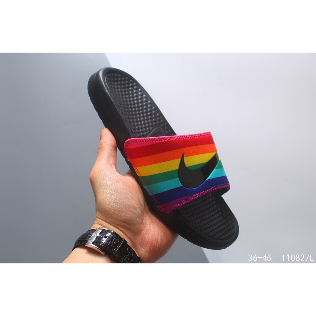 nike slippers rainbow