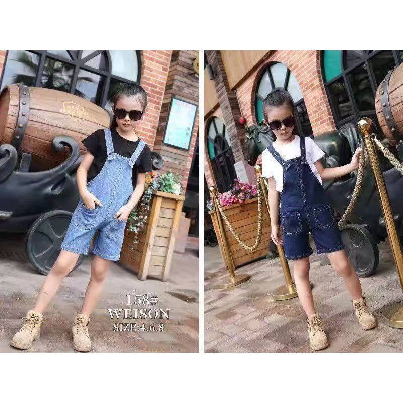 Jumpsuit for kids denim jumper shorts girls fashion | Shopee Philippines