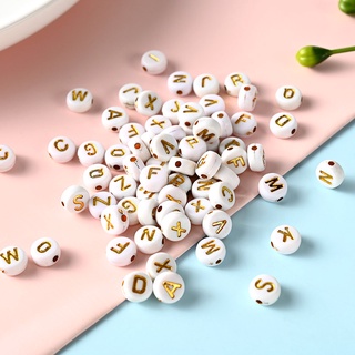 100Pcs/lot 4x7mm Acrylic White Gold Letter English Alphabet Beads DIY Bracelet Beaded Jewelry Accessories