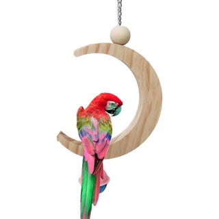 1pcs Parrot Supplies Bird Toys Wooden Moon-shaped Swing Wooden Molars Bell Interactive Toys Bite-resistant Bird Supplies