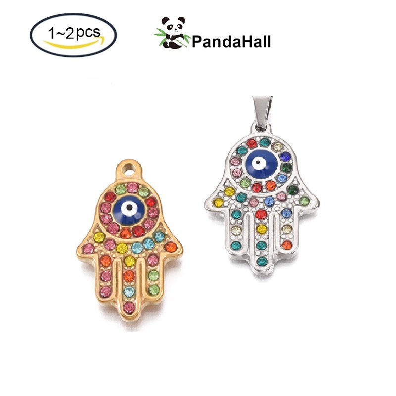 Pandahall 1 ~ 10pc Hamsa Hand/Hand of Fatima/Hand of Miriam with Evil Eye Pendants Golden / Sliver 24x15x3.5mm Hole: 1.6mm