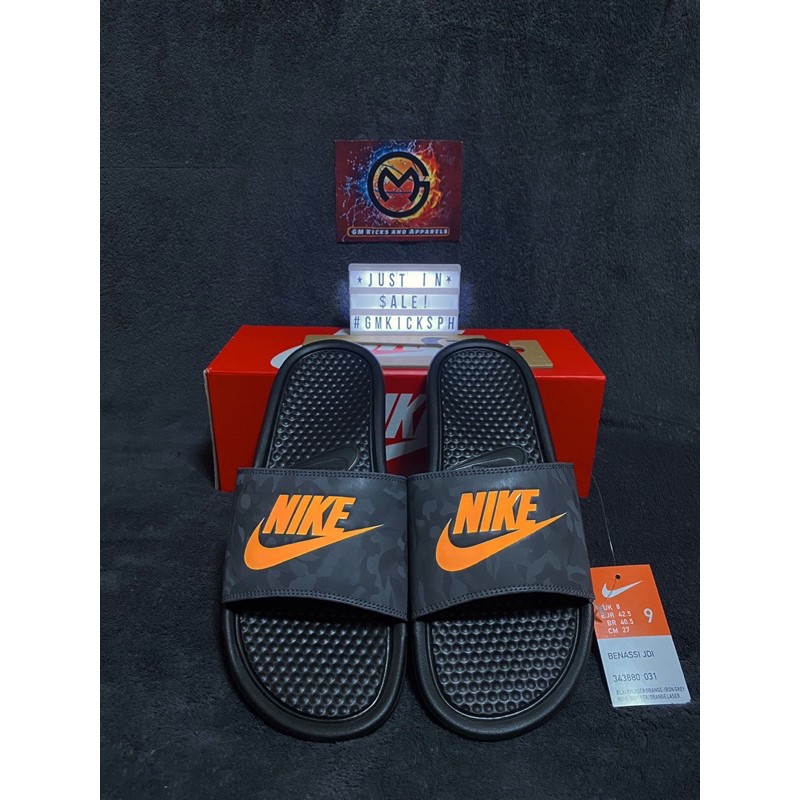 nike slides orange and black