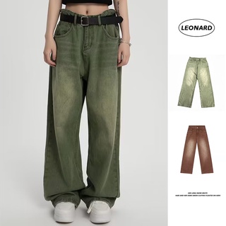 Unisex American Vintage Baggy Jeans For Men Women Plus Size Casual Loose Wide Leg Denim Pants Green Jeans Long Pants