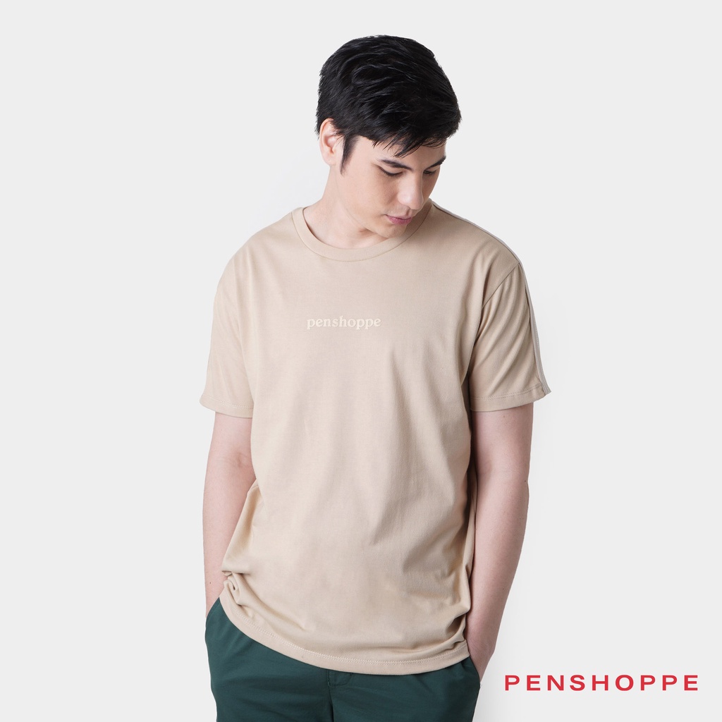 Penshoppe Relaxed Fit T-Shirt With Penshoppe Taping For Men (Tan)