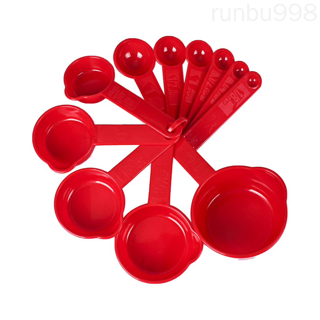 11pcs/set Measuring Cups Graduated Kitchen Measuring Tools Plastic Household Meaurement Spoons, Red runbu998 store