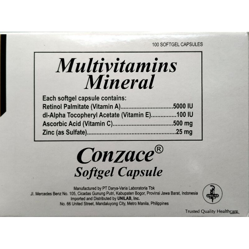 CONZACE Multivitamins + Minerals 1 Softgel Capsule Shopee Philippines