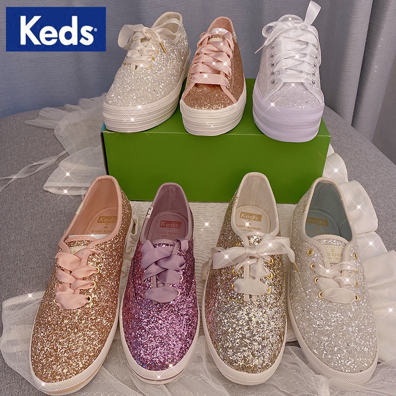 Keds X Kate Spade Cooperative Style Sequined Wedding Shoes White Women's  Platform Single Thick-Soled Sweet Lace-Up Quality Good | Shopee Philippines