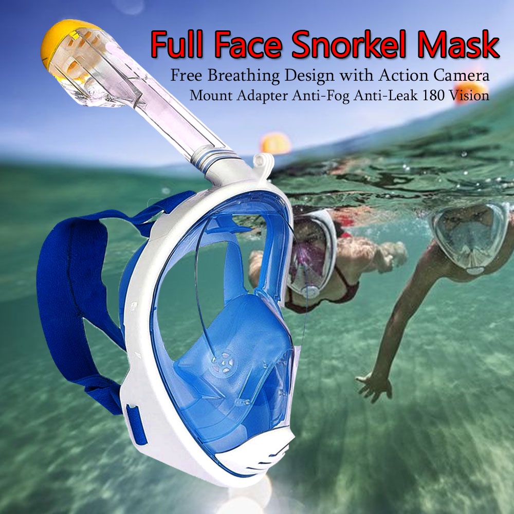 Full Face Snorkel Mask, Free Breathing Design with Action Camera Mount
