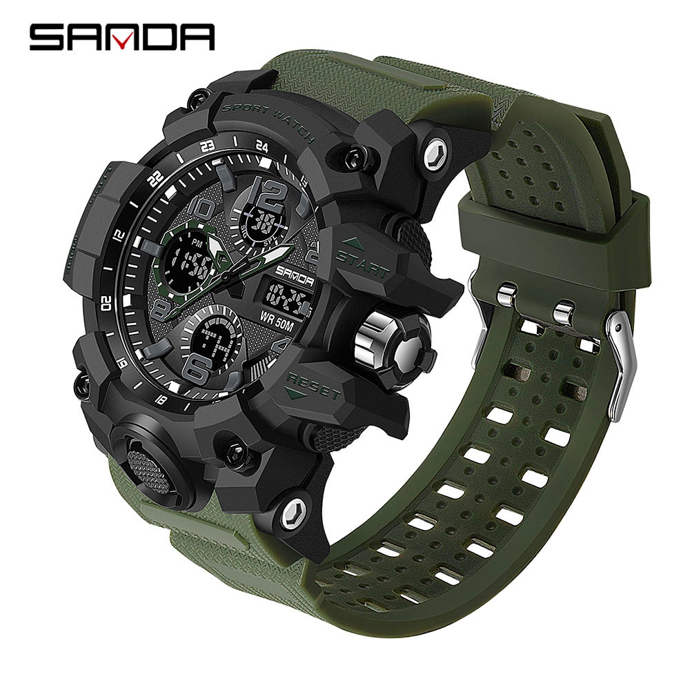 SANDA 2023 Sports Military Men's Watches Waterproof Dual Display Quartz  Wristwatch for Male Clock Stopwatch | Shopee Philippines