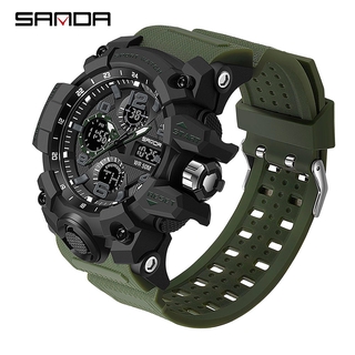 SANDA 2023 Sports Military Men's Watches Waterproof Dual Display Quartz Wristwatch for Male Clock Stopwatch