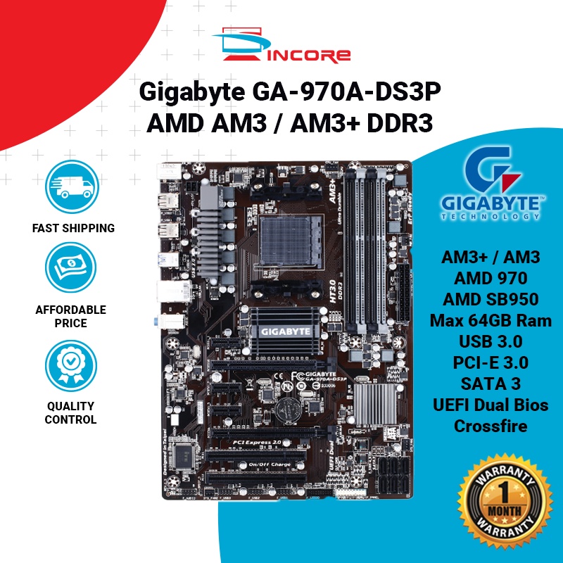 Gigabyte GA-970A-DS3P / DS3 / D3 Socket AM3+ AM3 DDR3 AMD Motherboard ...