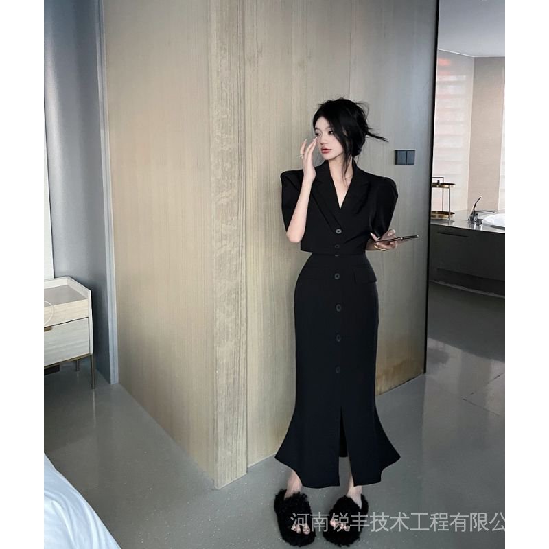 Women's Korean-Style Elegant Fashion Suit New Black Short-Sleeved Suit ...